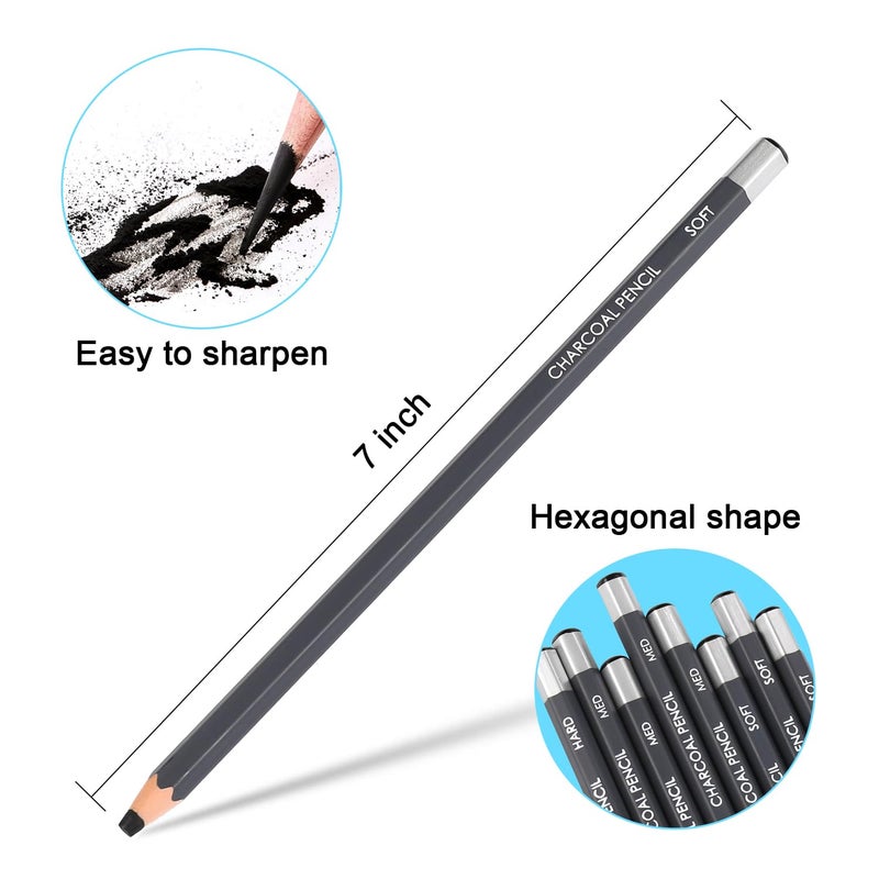 Sunshilor Professional Charcoal Pencils Drawing Set, 12 Pieces Soft Medium Hard Charcoal Pencils for Drawing, Sketching, Shading, Artist Pencils for Beginners & Artists - Image 4